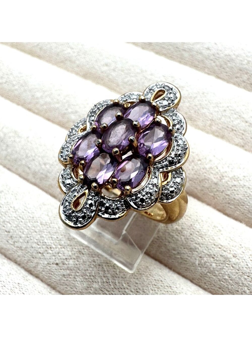 Purple Sapphire Ring Gold Plated Sterling Silver Size 8 Estate Find